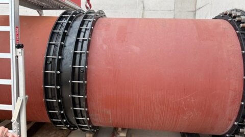 Alternate view of a DN1600 Nova Siria coupling installed on a large-diameter pipeline as part of a water network upgrade