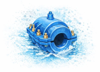Illustration of a blue encapsulation collar shown with a dynamic water splash